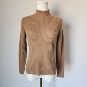 Vintage Talbots Soft 100% Camel Hair Cable Knit Sweater Mock Neck Brown
